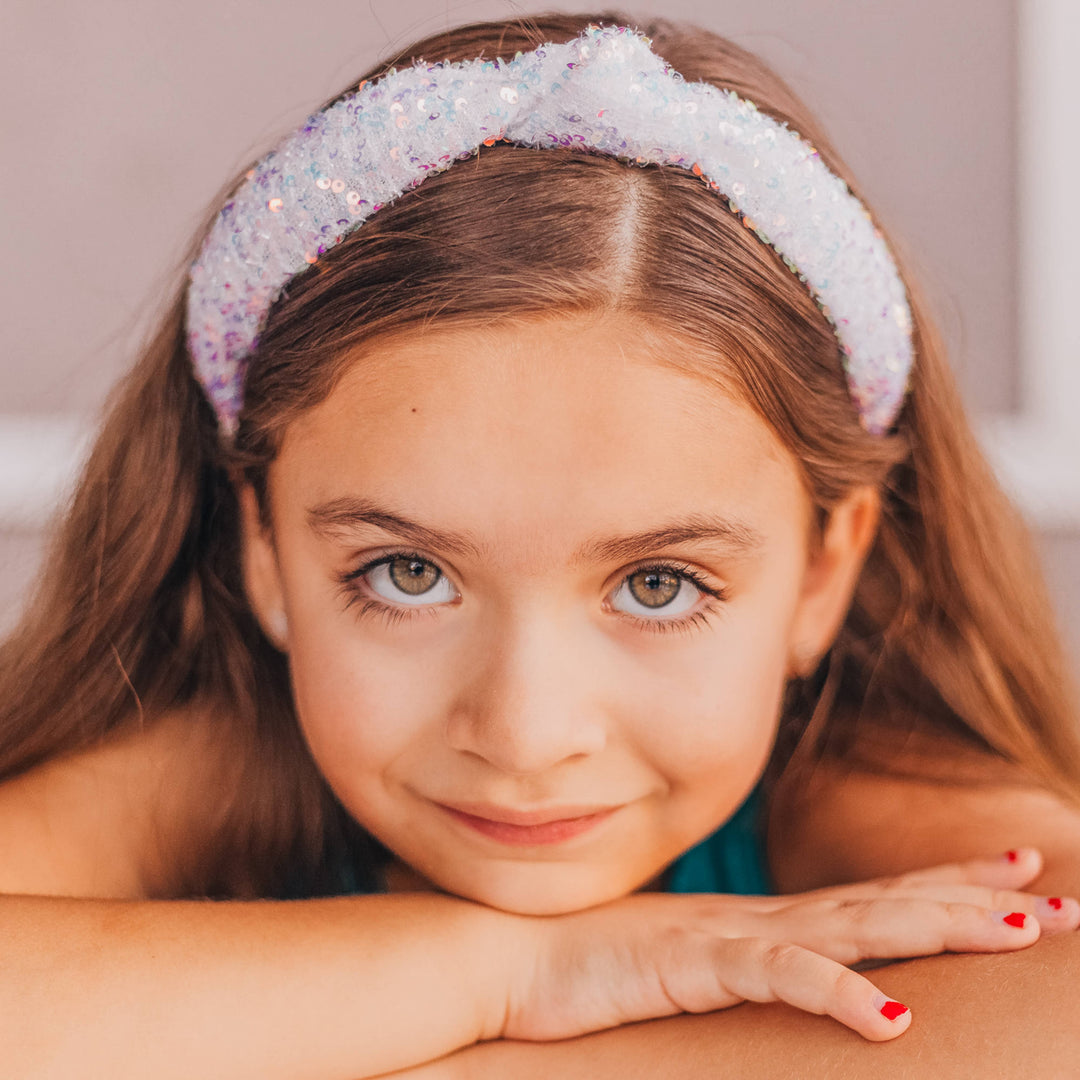 Sparkly Sequin Knot Headband: Rainbow