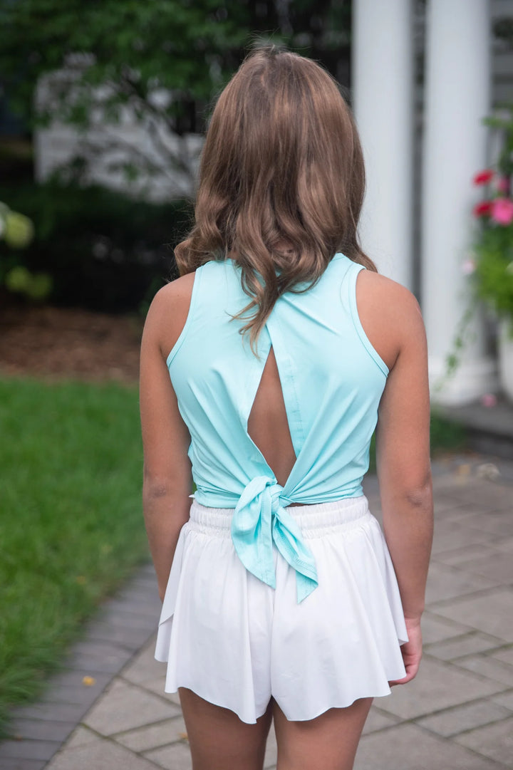 Tween Athleisure Tie Back Top- Turquoise Blue