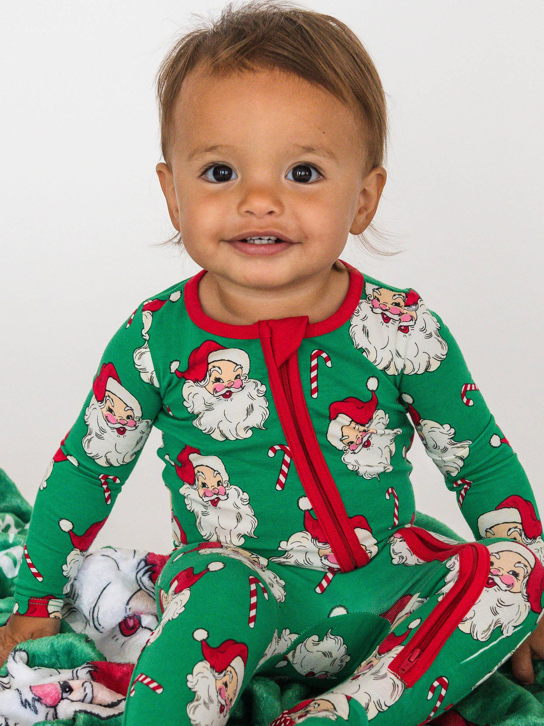 Baby Green Santa Joy Footed Pajama