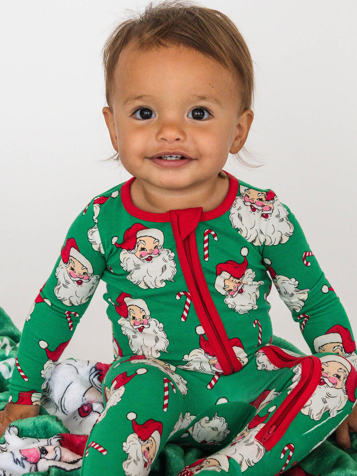 Baby Green Santa Joy Footed Pajama