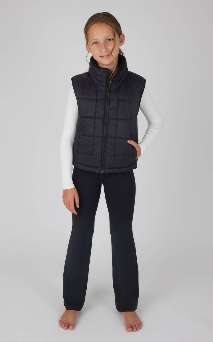 Girls Quilted Sherpa Lining Vest, Top, Flare Pant - 3 PC Set