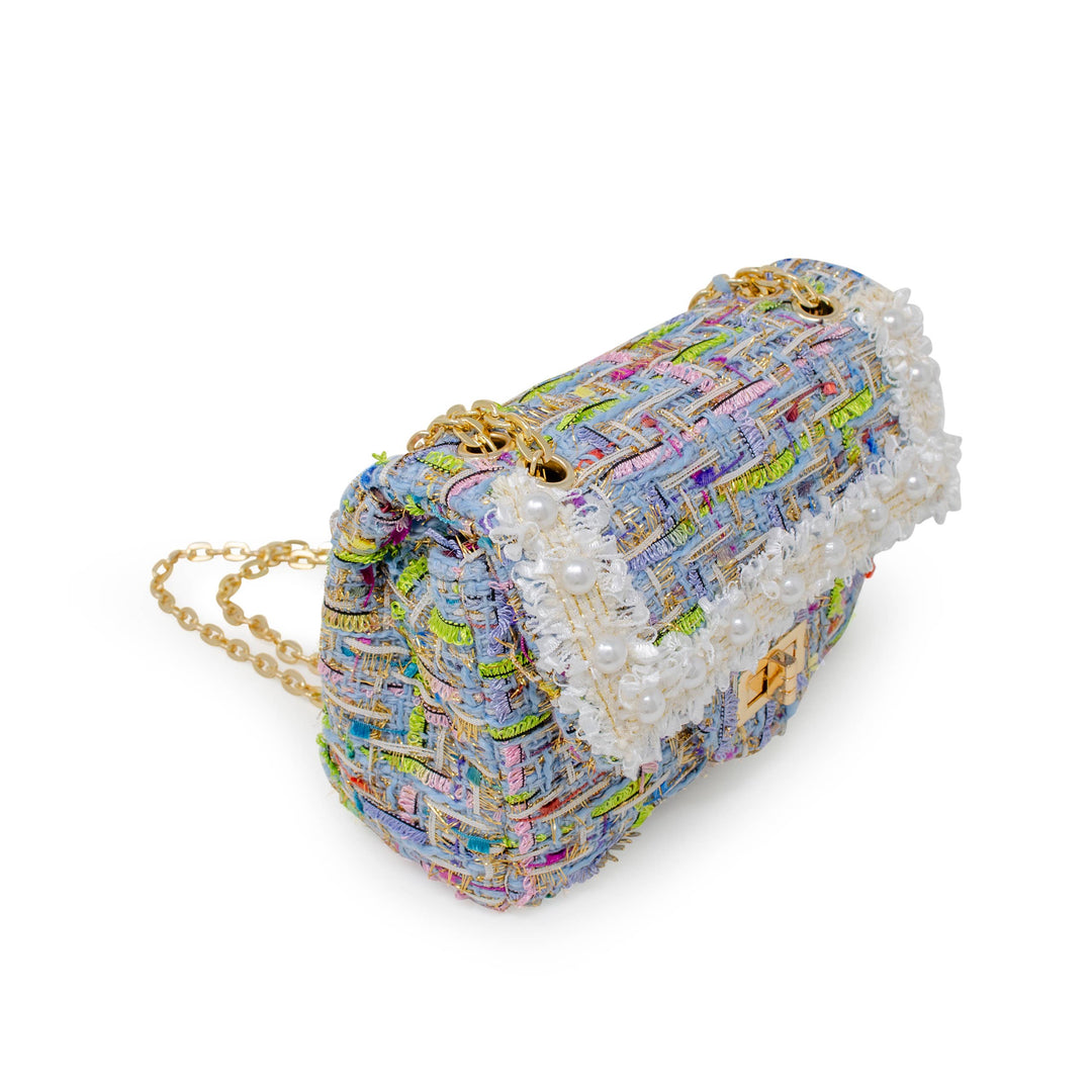 Tweed Handbag with Pearls
