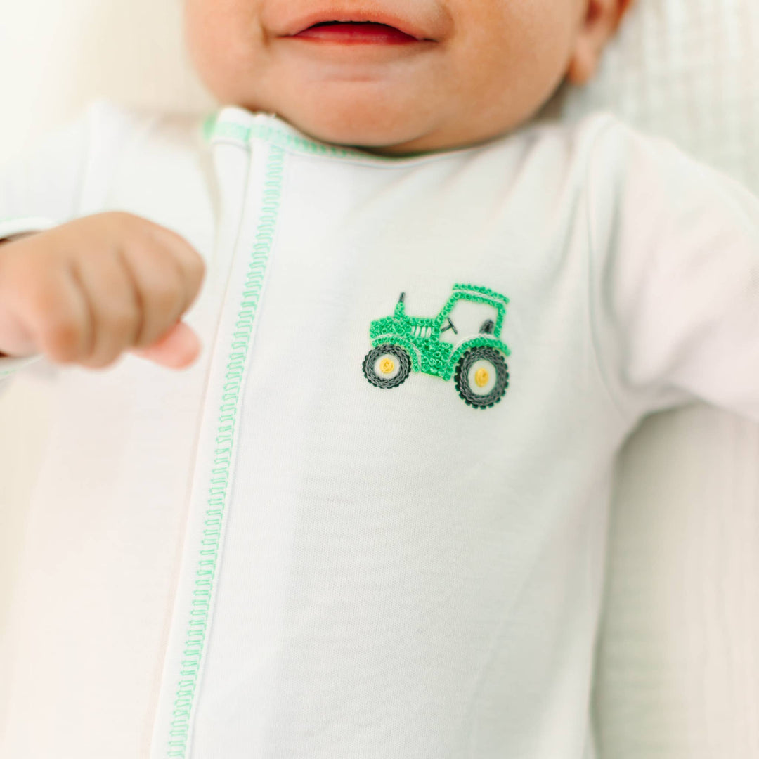 Lil' Green Tractor Embroidered Footie