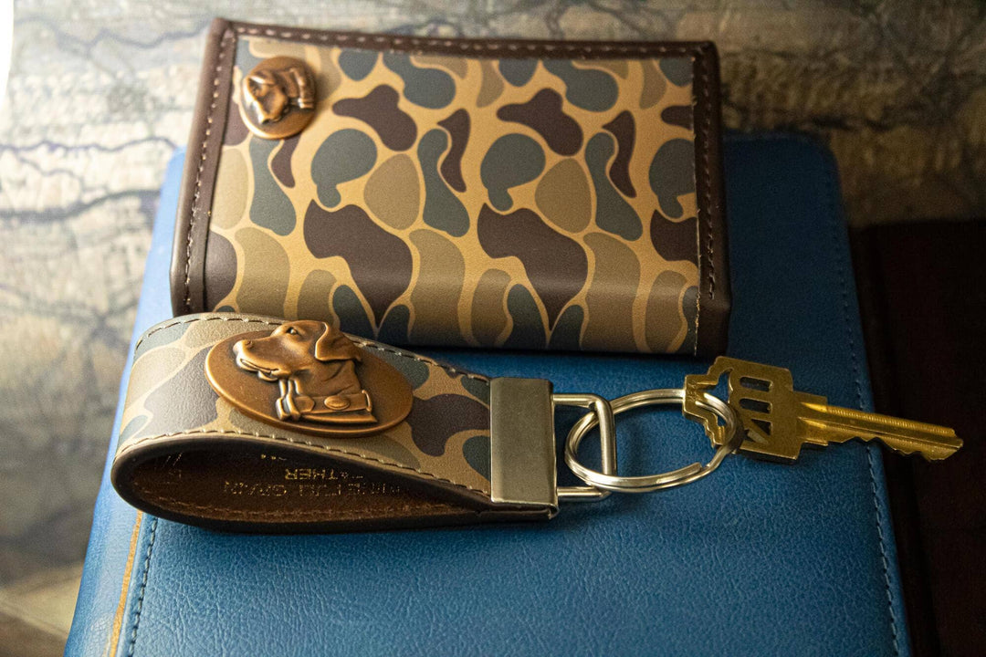 Lab Hunting Old School Camo Leather Loop Keychain