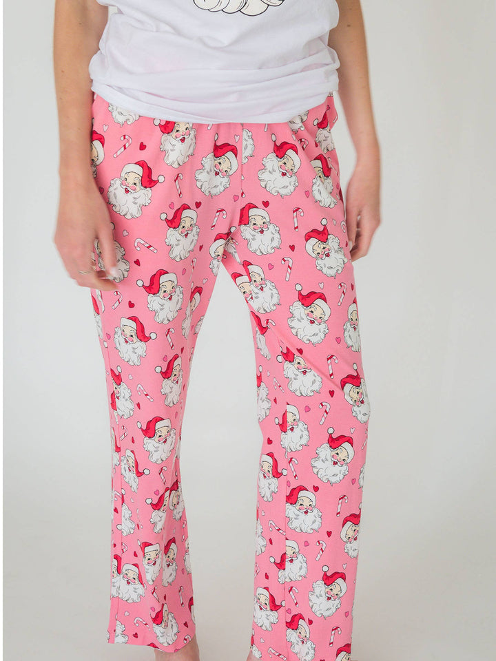 Adult Cotton Pink Santa Joy Pajama Pants