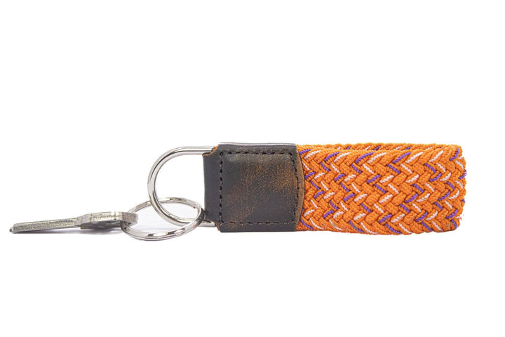 Braided Stretch Woven Orange and Purple Keychain