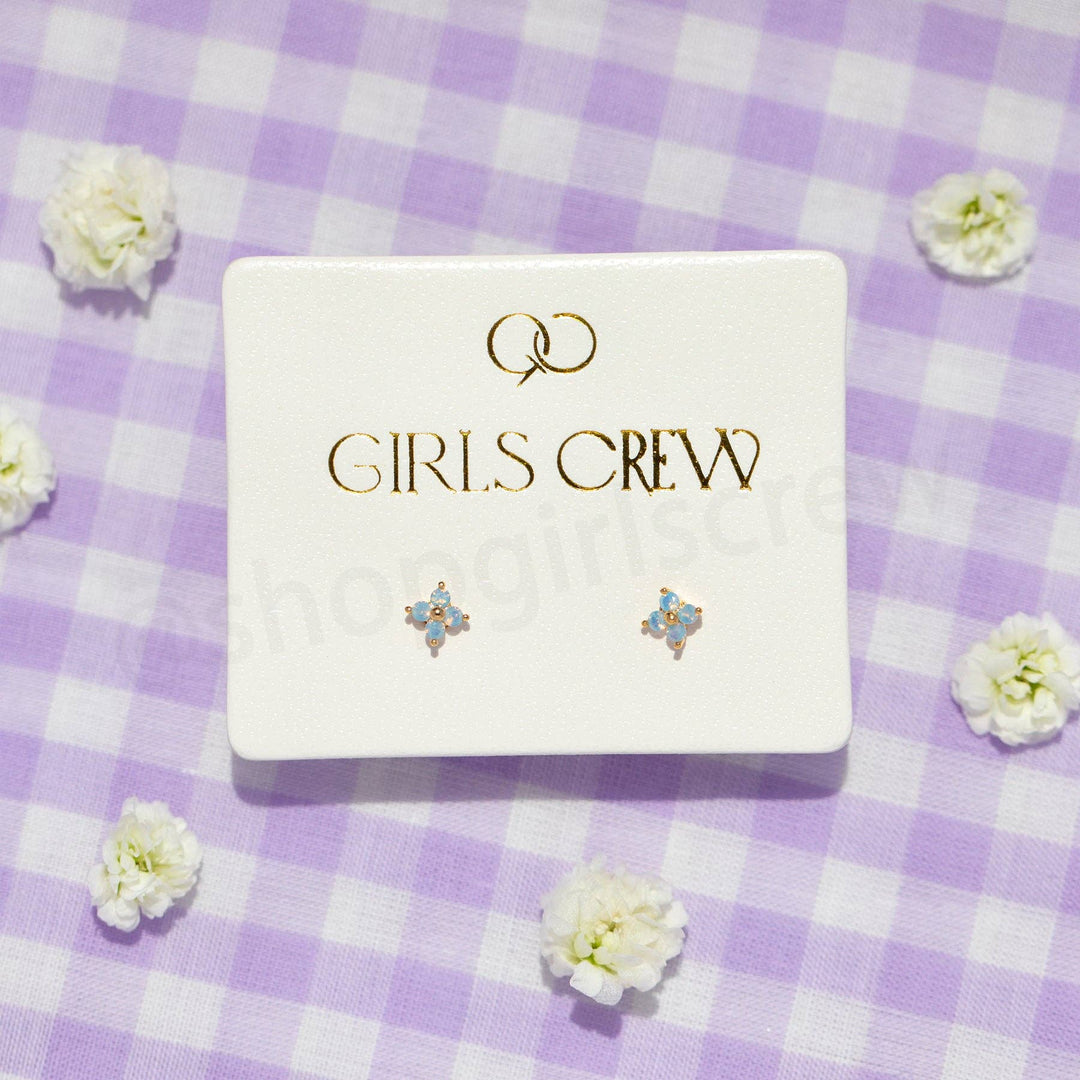 Teeny Tiny Blue Blossom Studs: Gold