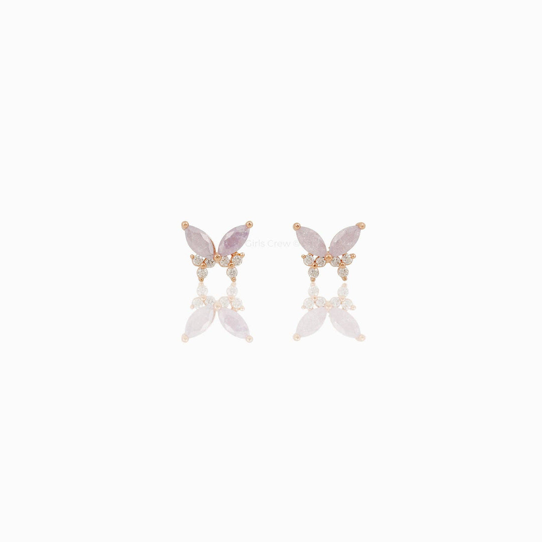 Lavender Remember Me Butterfly Studs: Silver