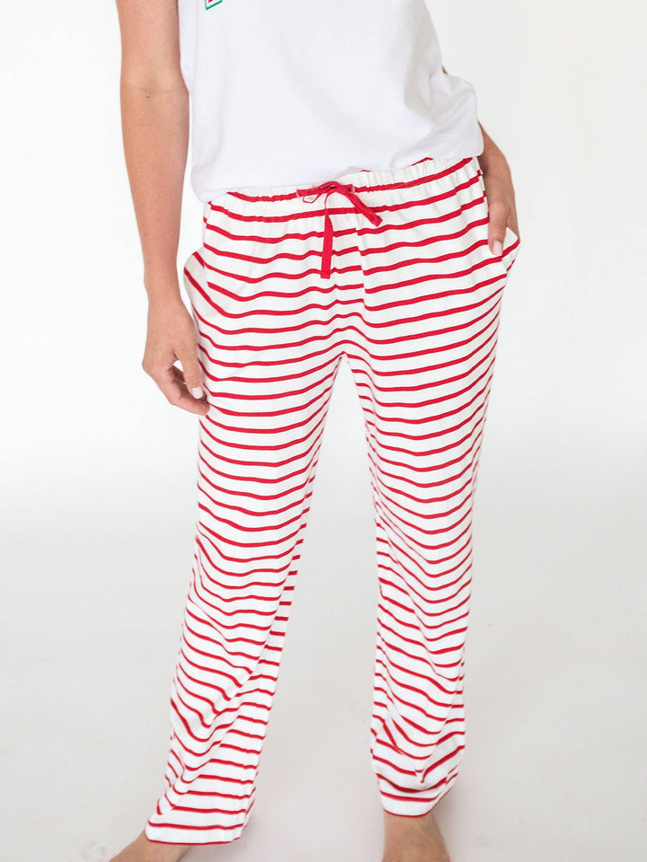 Adult Cotton Modal Red & White Stripe Pajama Pants