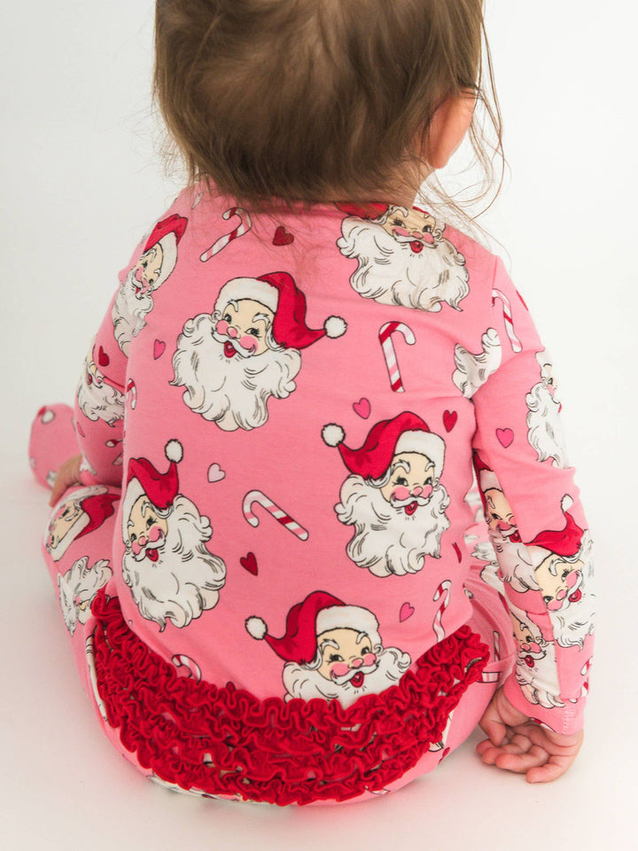Pink Santa Joy Footed Ruffle One Piece Pajama