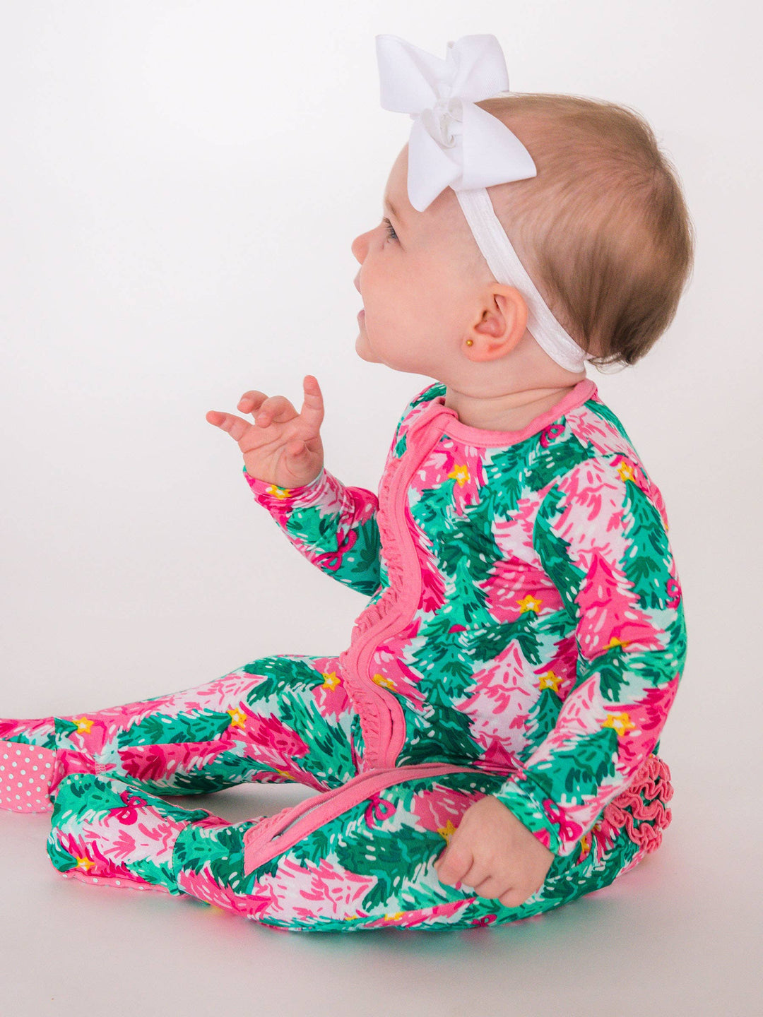 Baby Girls Bamboo Viscose Pink Jolly Grove Footed Ruffle Pajama