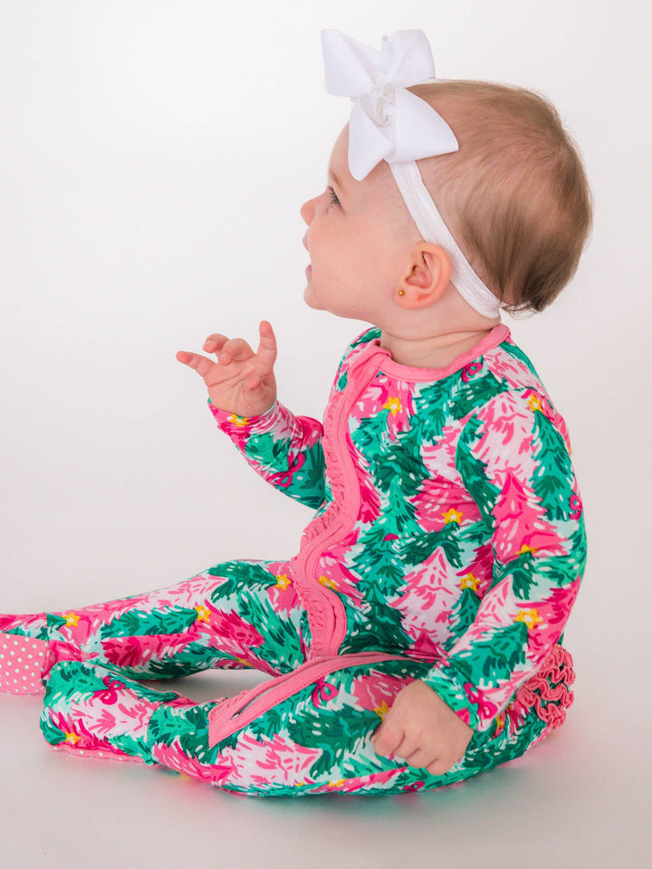 Baby Girls Bamboo Viscose Pink Jolly Grove Footed Ruffle Pajama
