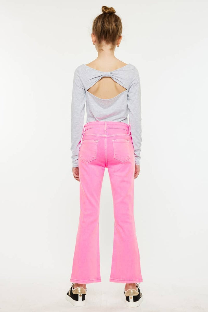 Carlie Neon Pink High Rise Kick Flare Denim