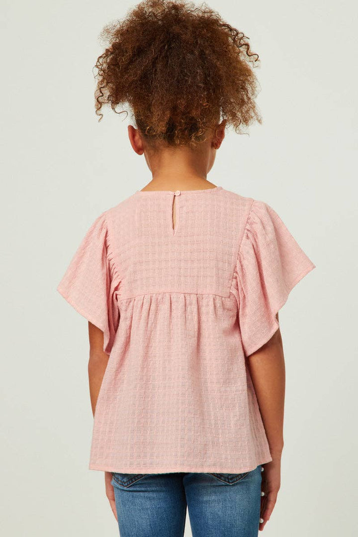 Flutter Sleeve Tassel Detail Textured Top