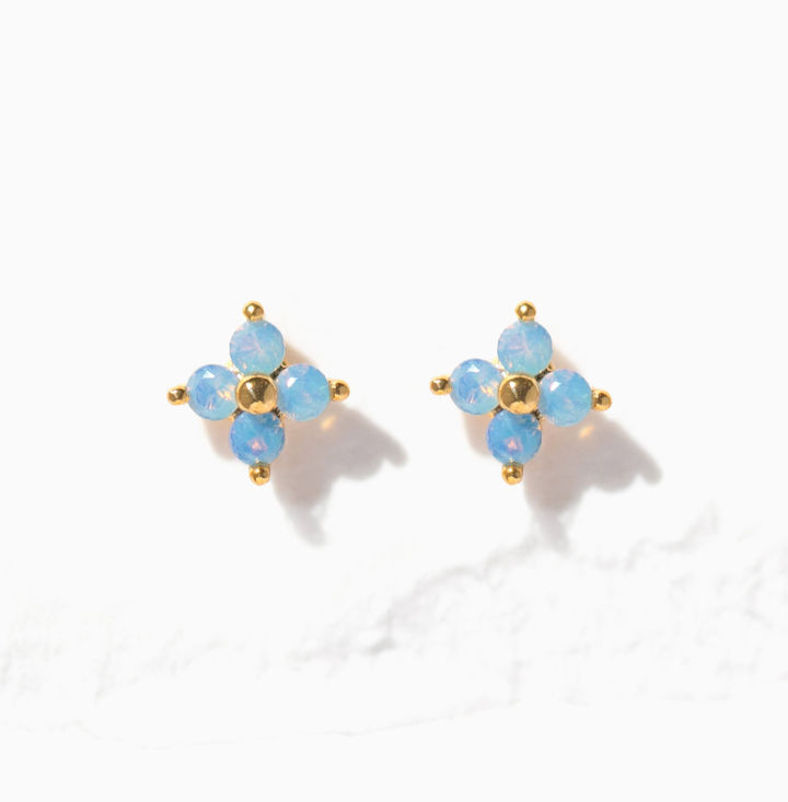 Teeny Tiny Blue Blossom Studs: Gold