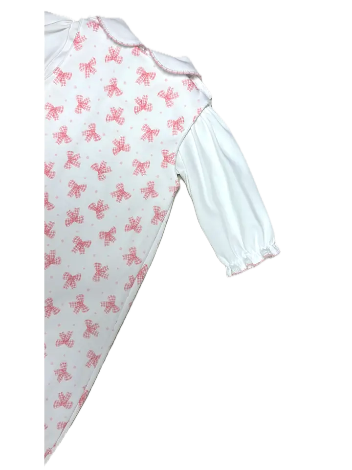 Girls Romper Set Pink Bows Print 100% Pima Cotton