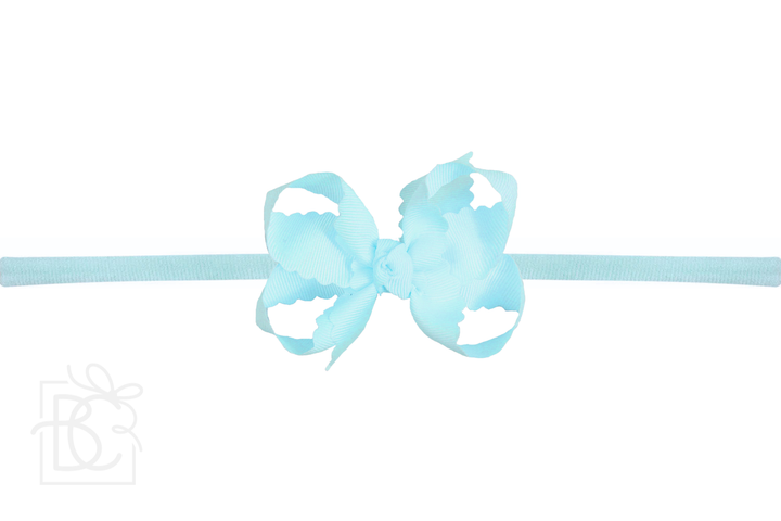 1/4" NYLON PANTYHOSE HEADBAND W/ SCALLOPED EDGE BOW: White