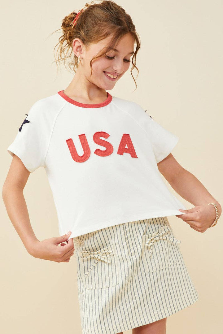 USA And Star Patch Ringer Knit T Shirt