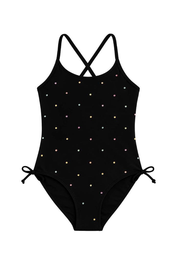 Mara Gathered One Piece Swimsuit with Rhinestone Detail