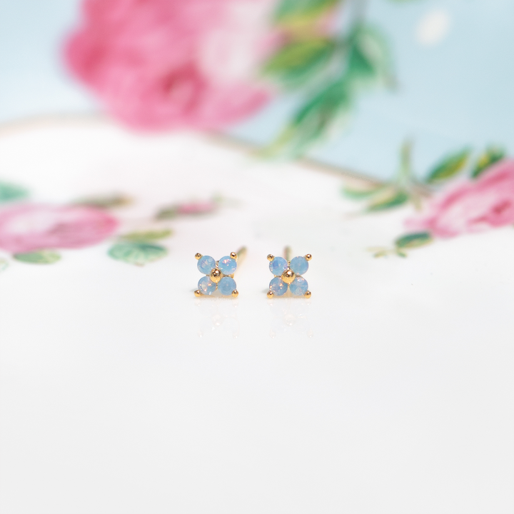 Teeny Tiny Blue Blossom Studs: Gold