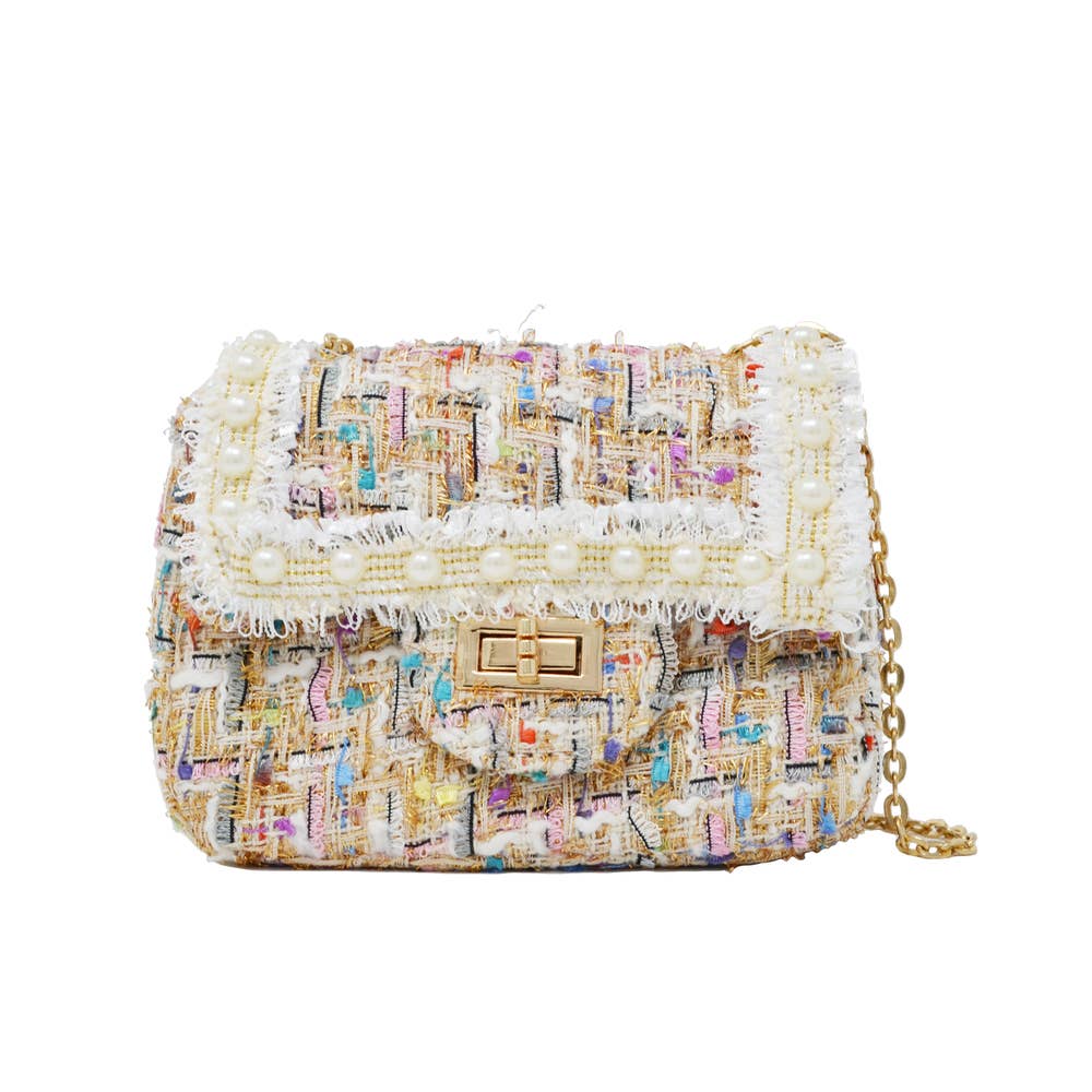 Tweed Handbag with Pearls