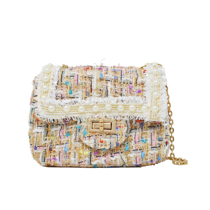 Tweed Handbag with Pearls