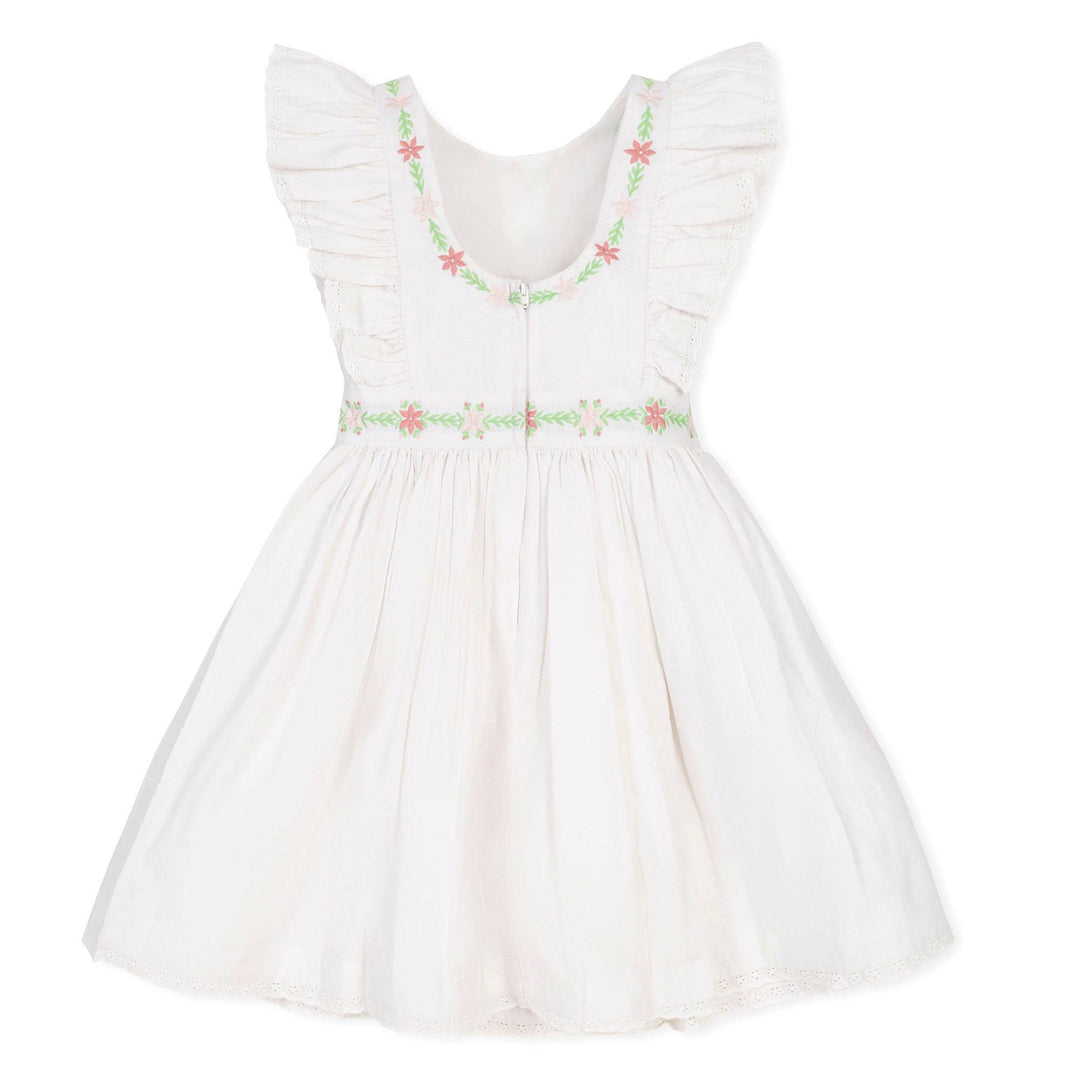 Linen Ruffle Jumper: White with Embroidery