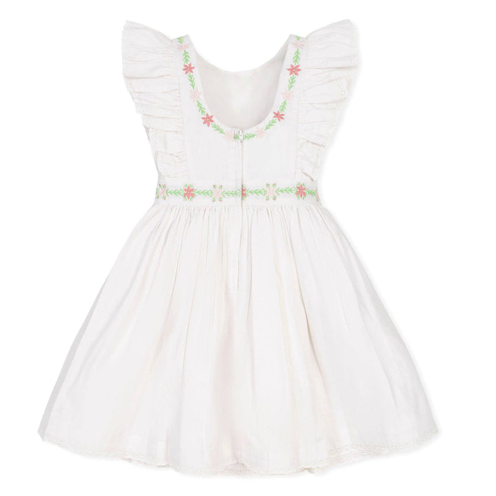 Linen Ruffle Jumper: White with Embroidery