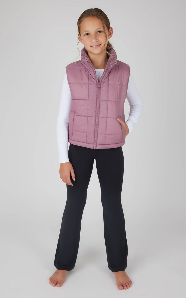 Girls Quilted Sherpa Lining Vest, Top, Flare Pant - 3 PC Set