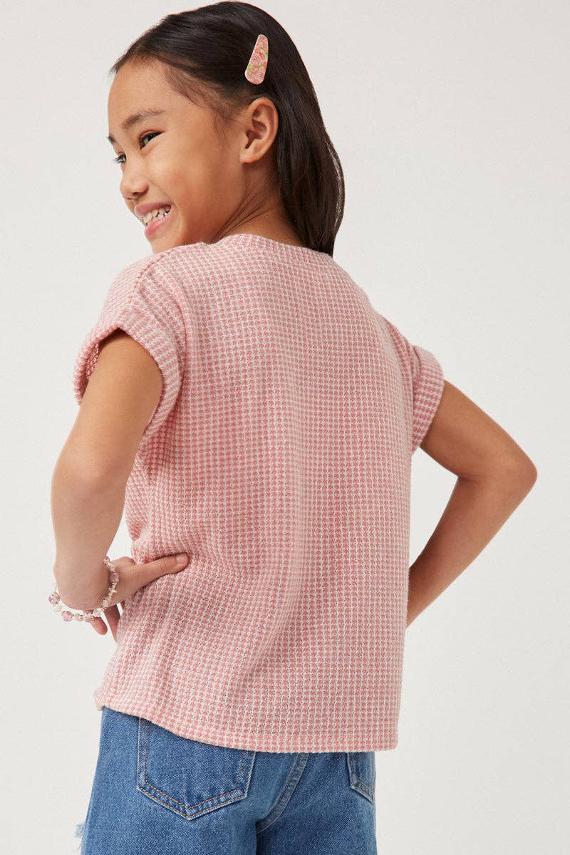 Textured Knit Buttoned Twist Front Top