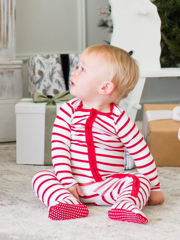 Cotton Modal Red & White Stripe Footed One Piece Pajama