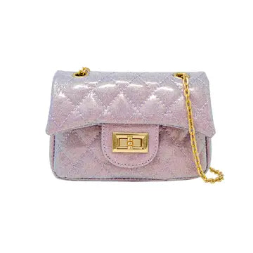 Classic Quilted Sparkle Mini Purse:Purple