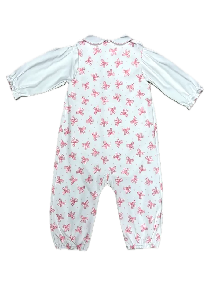 Girls Romper Set Pink Bows Print 100% Pima Cotton