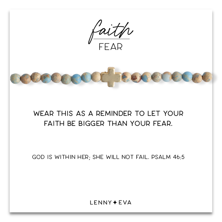 Faith Over Fear Cross Bracelet-Blue Jasper 