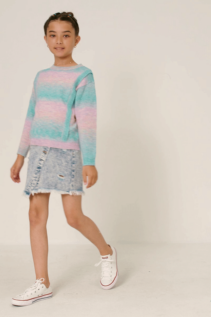 Ribbed Ruffle Pullover Ombre Sweater
