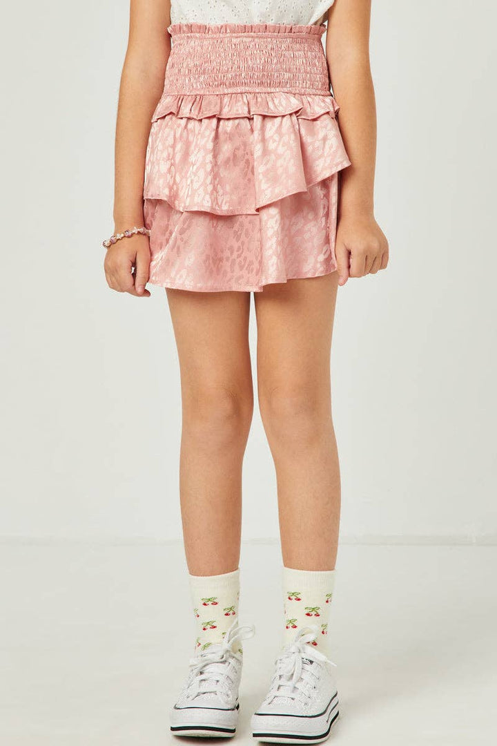 Satin Leopard Print Smocked Waist Skirt