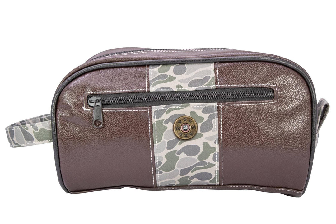 Shot Shell Brown Pebble Old School Camo Men's Toiletry Dopp Bag.: Brown/Tan