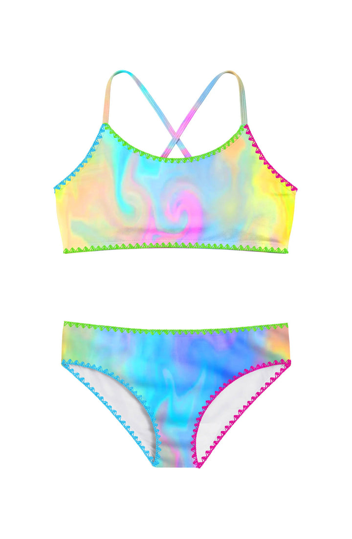 Luna Marble Print Bikini Swimsuit with Embroidered Trim
