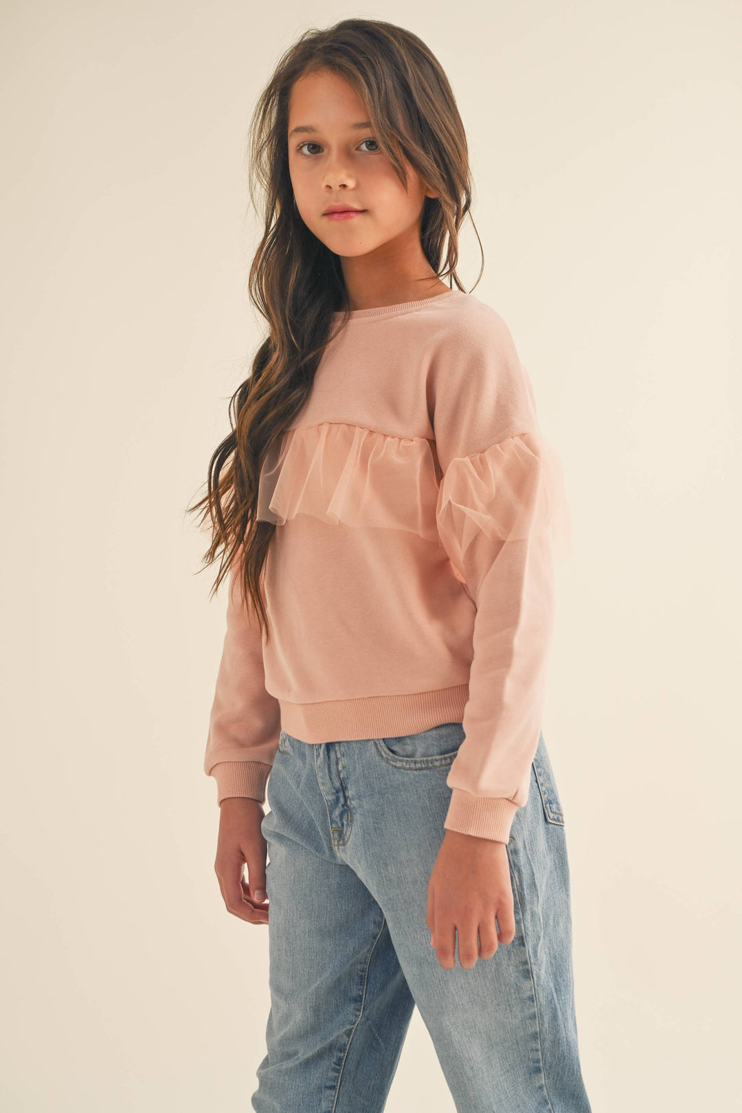 Tween Pink Ruffle Sweatshirt