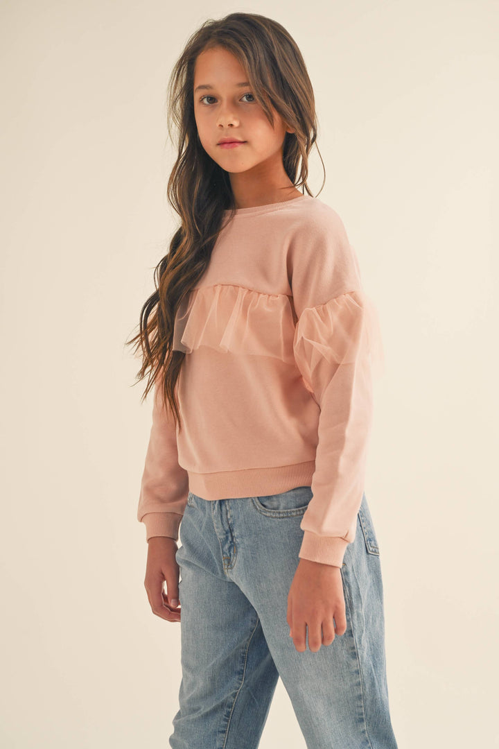 Tween Pink Ruffle Sweatshirt