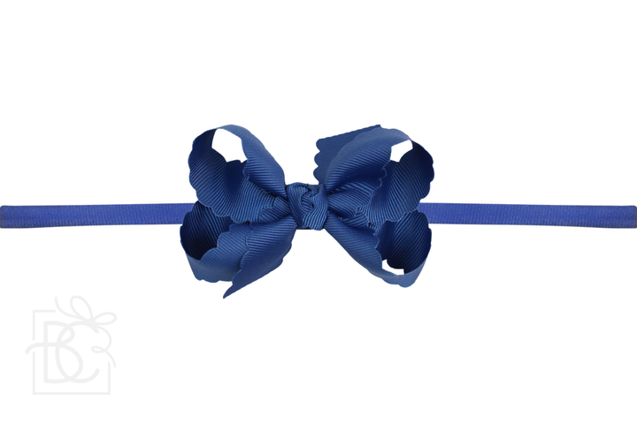 1/4" NYLON PANTYHOSE HEADBAND W/ SCALLOPED EDGE BOW: White