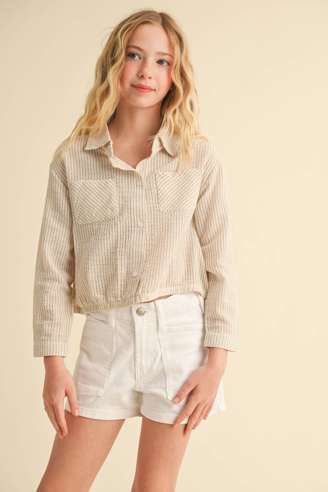 TWEEN GIRLS KIDS BUTTON DOWN DROP SHOULDER SHIRT