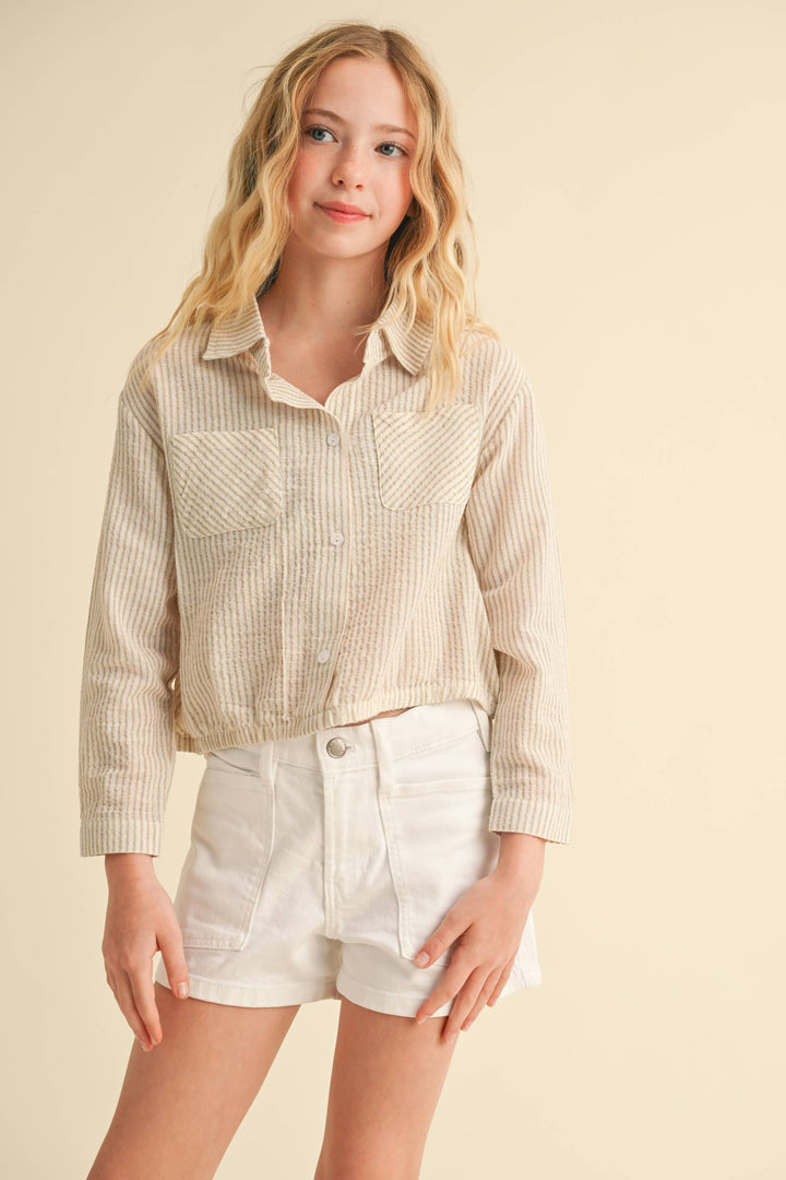 TWEEN GIRLS KIDS BUTTON DOWN DROP SHOULDER SHIRT