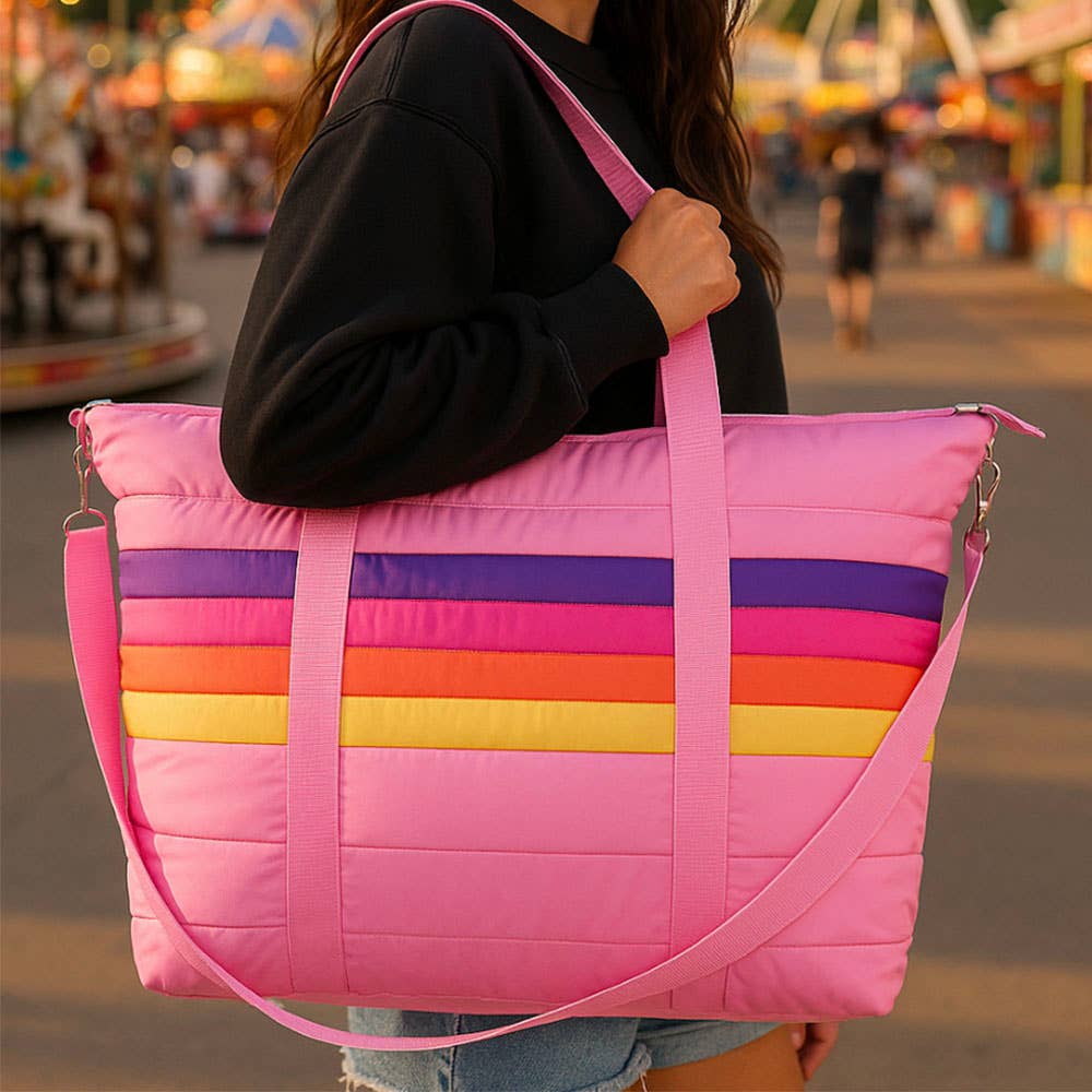 Pink Puffer Retro Stripe Tote Bag