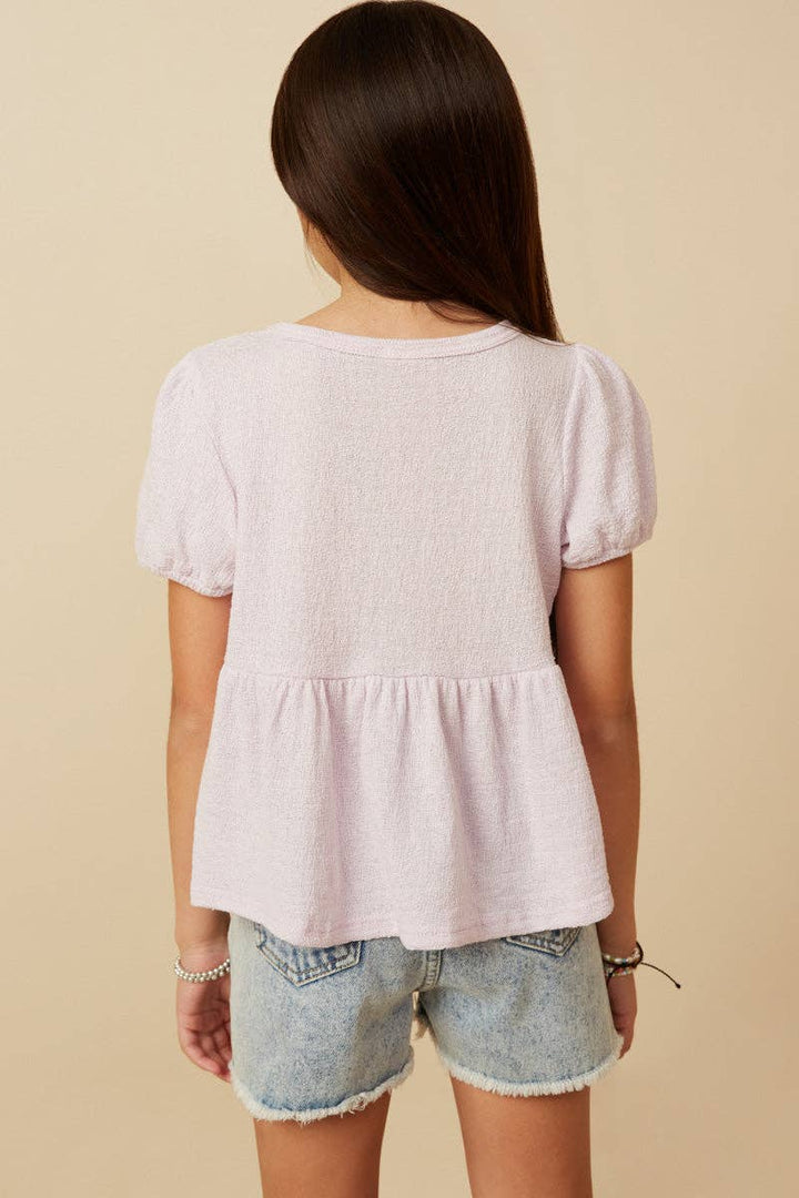 Textured Puff Sleeve Asymmetric Panel Knit Top
