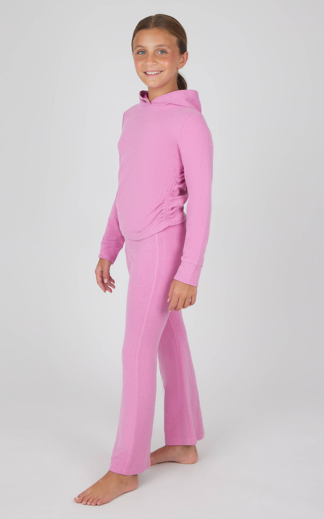 Yogalicious Tween Girls Melange Hoodie and Flare Pant Set: VERY BERRY