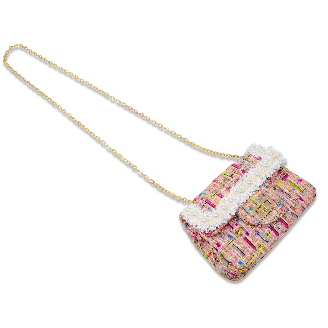 Tweed Handbag with Pearls