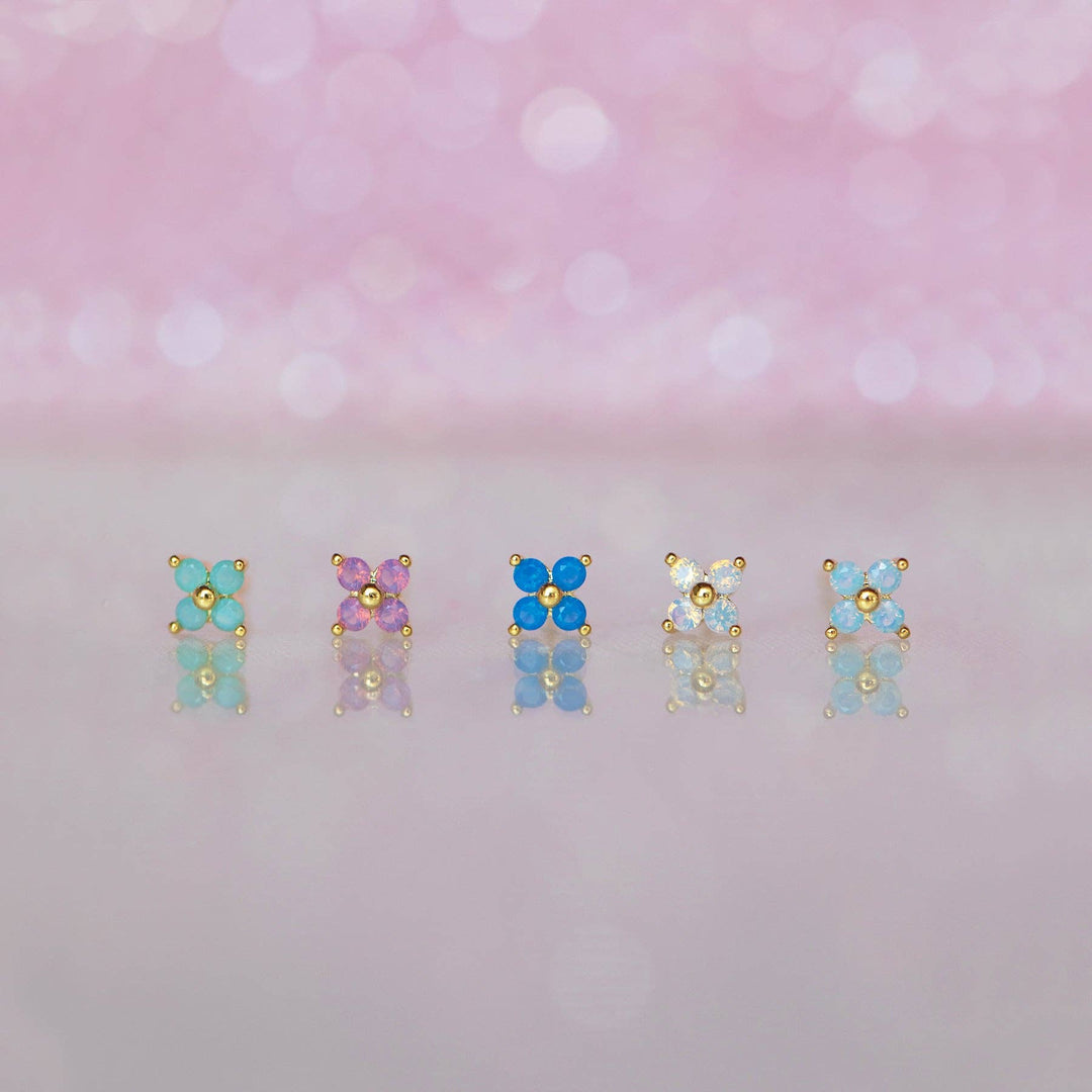 Teeny Tiny Blue Blossom Studs: Gold