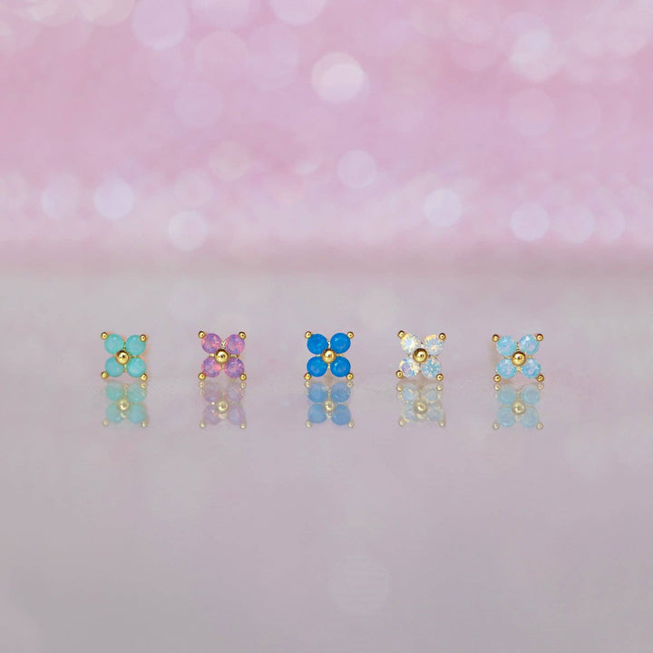 Teeny Tiny Blue Blossom Studs: Gold