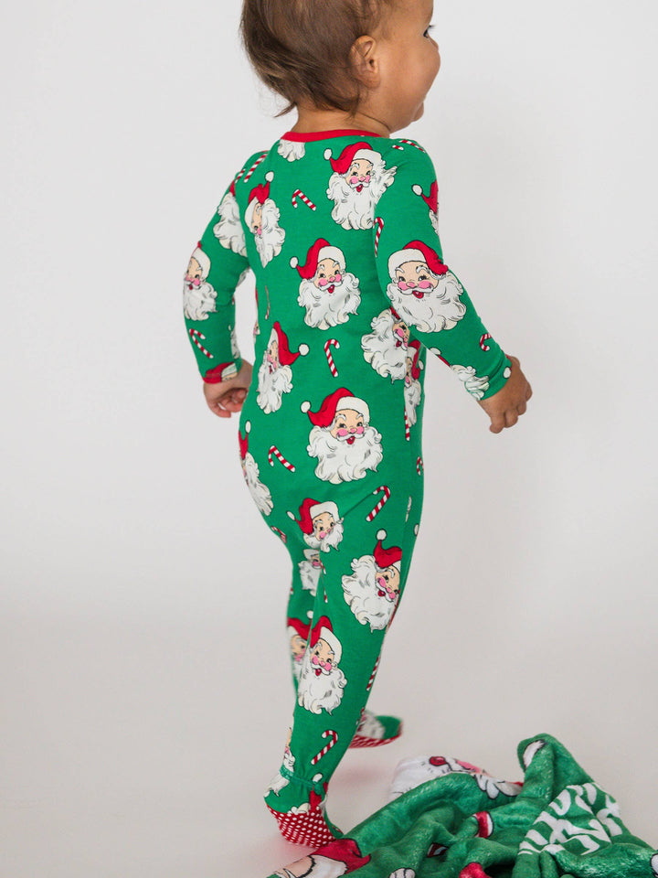 Baby Green Santa Joy Footed Pajama